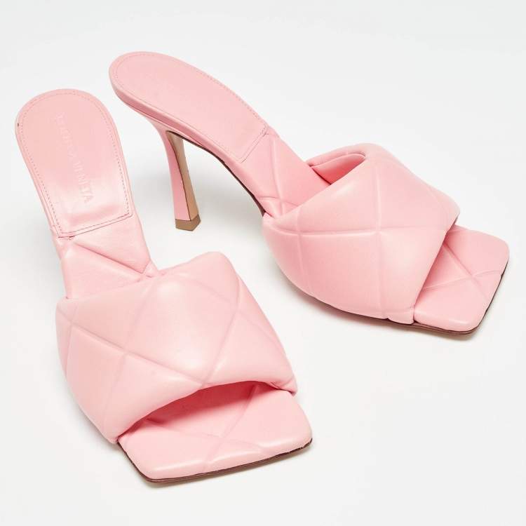 Pre Owned Bottega Veneta Pink Quilted Leather Slide Sandals Size 39