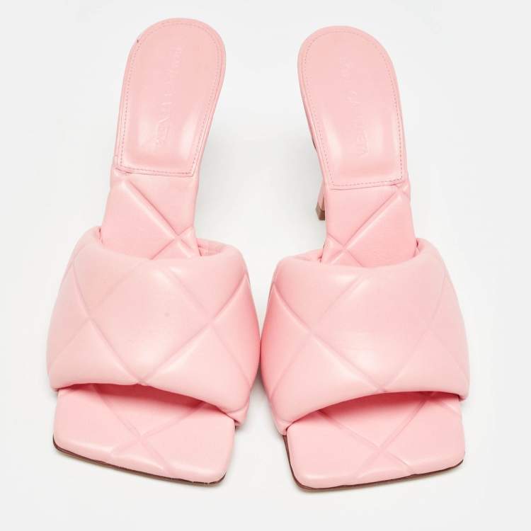 Pre Owned Bottega Veneta Pink Quilted Leather Slide Sandals Size 39