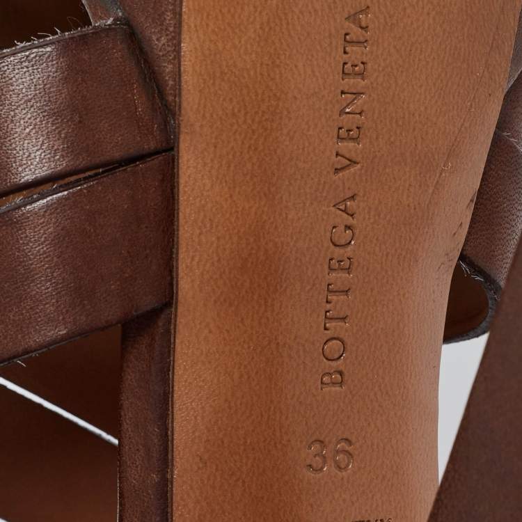 Pre Owned Bottega Veneta Brown Leather Criss Cross Strappy Platform Sandals Size 36