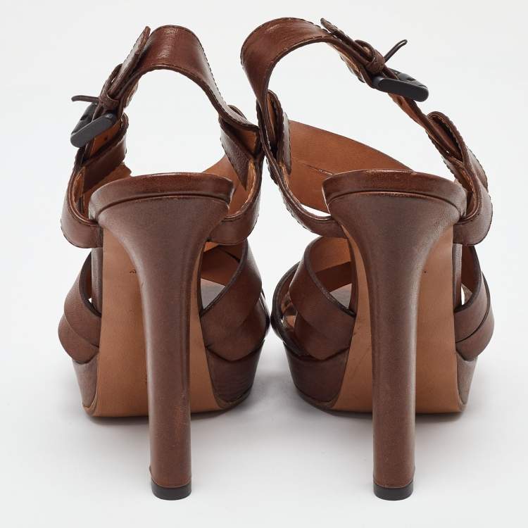 Pre Owned Bottega Veneta Brown Leather Criss Cross Strappy Platform Sandals Size 36