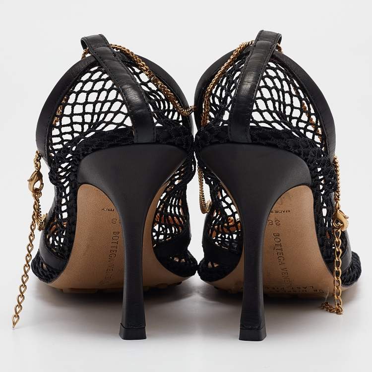 Pre Owned Bottega Veneta Black Mesh Chain Detail Stretch Pumps Size 38