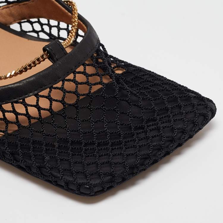 Pre Owned Bottega Veneta Black Mesh Chain Detail Stretch Pumps Size 38