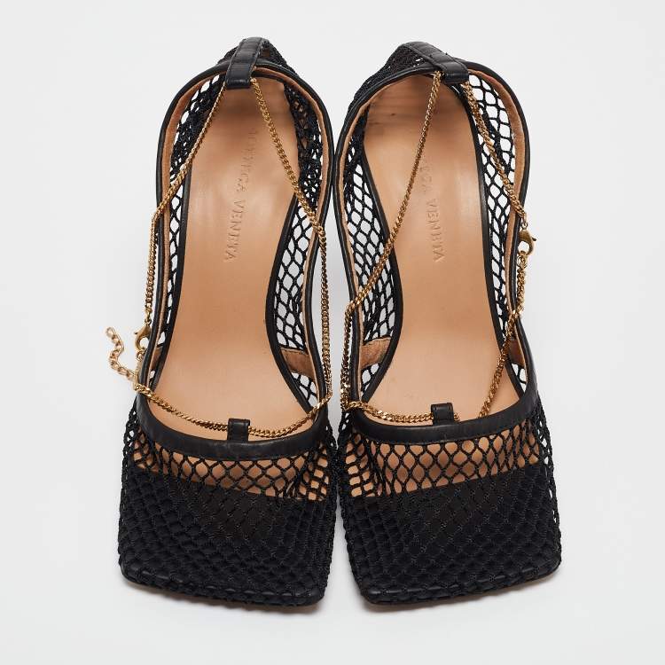 Pre Owned Bottega Veneta Black Mesh Chain Detail Stretch Pumps Size 38