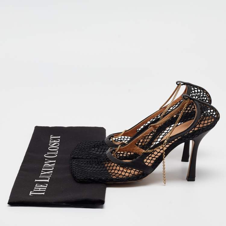 Pre Owned Bottega Veneta Black Mesh Chain Detail Stretch Pumps Size 38