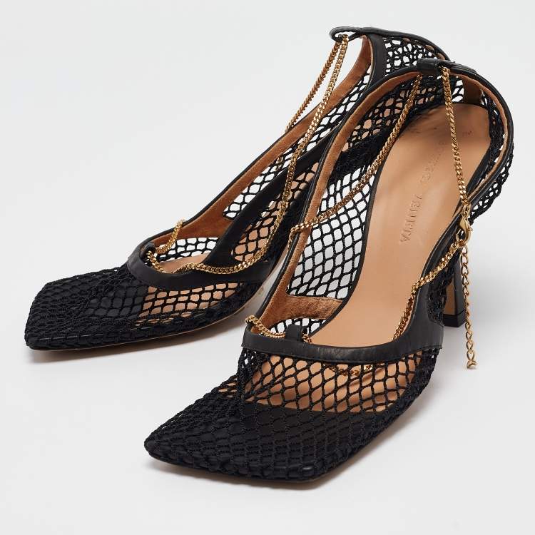 Pre Owned Bottega Veneta Black Mesh Chain Detail Stretch Pumps Size 38