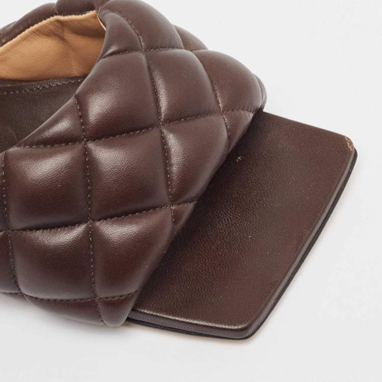 Pre Owned Bottega Veneta Brown Padded Leather Slide Sandals Size 38.5