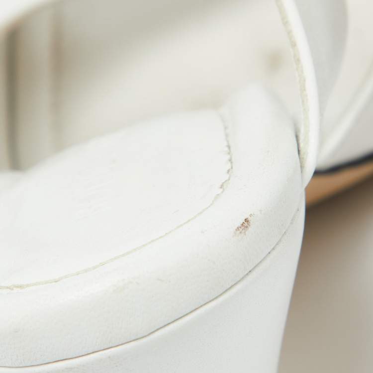 Pre Owned Bottega Veneta White Leather Thong Slide Sandals Size 37.5