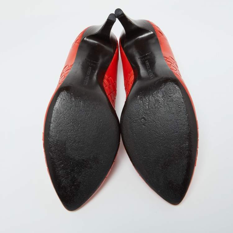 Pre Owned Bottega Veneta Orange Intrecciato Leather Pumps Size 38.5