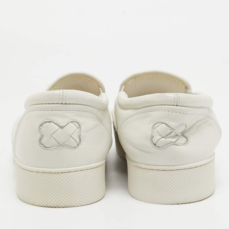 Pre Owned Bottega Veneta White Woven Leather Dodger Slip On Sneakers Size 38.5
