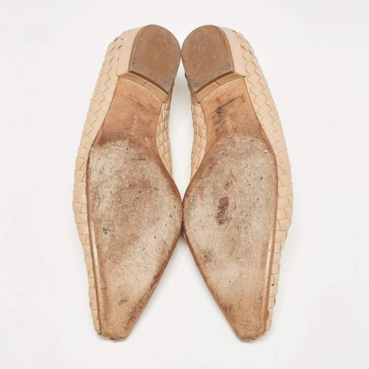 مملوكة مسبقًا Bottega Veneta Beige Intrecciato Leather Flats Size 40