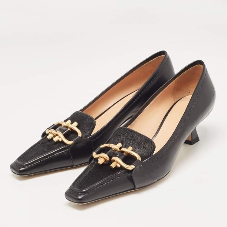 Pre Owned Bottega Veneta Black Leather and Calf Hair Madame Pumps Size 37