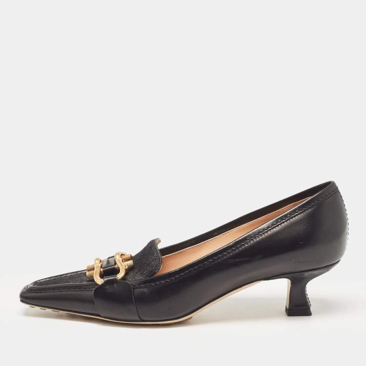 Pre Owned Bottega Veneta Black Leather and Calf Hair Madame Pumps Size 37