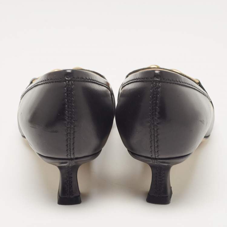 Pre Owned Bottega Veneta Black Leather and Calf Hair Madame Pumps Size 37