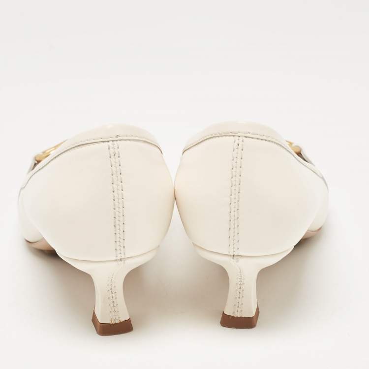 Pre Owned Bottega Veneta Off White Leather and Calf Hair Madame Pumps Size 37