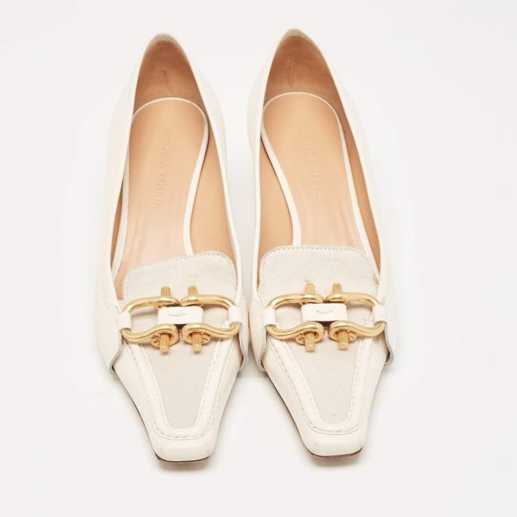 Pre Owned Bottega Veneta Off White Leather and Calf Hair Madame Pumps Size 37