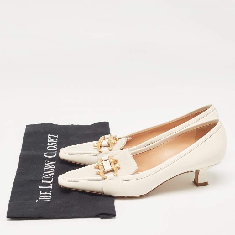 Pre Owned Bottega Veneta Off White Leather and Calf Hair Madame Pumps Size 37