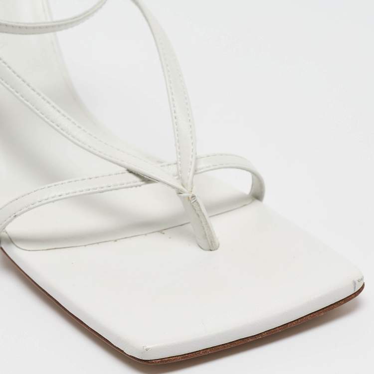 Pre Owned Bottega Veneta White Leather Stretch Ankle Strap Sandals Size 37.5