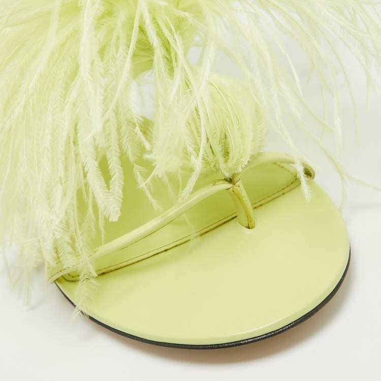 Pre Owned Bottega Veneta Green Leather Wonderland Ankle Strap Sandals Size 38.5