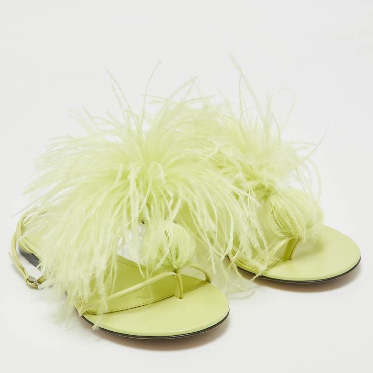 Pre Owned Bottega Veneta Green Leather Wonderland Ankle Strap Sandals Size 38.5