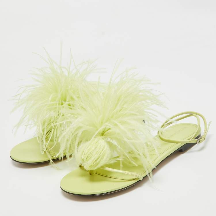 Pre Owned Bottega Veneta Green Leather Wonderland Ankle Strap Sandals Size 38.5