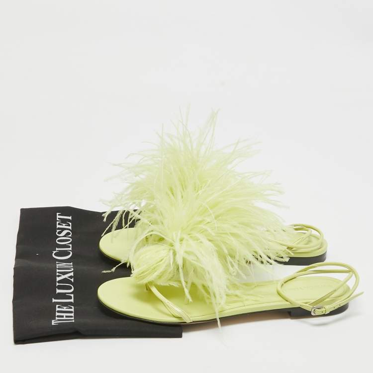 Pre Owned Bottega Veneta Green Leather Wonderland Ankle Strap Sandals Size 38.5