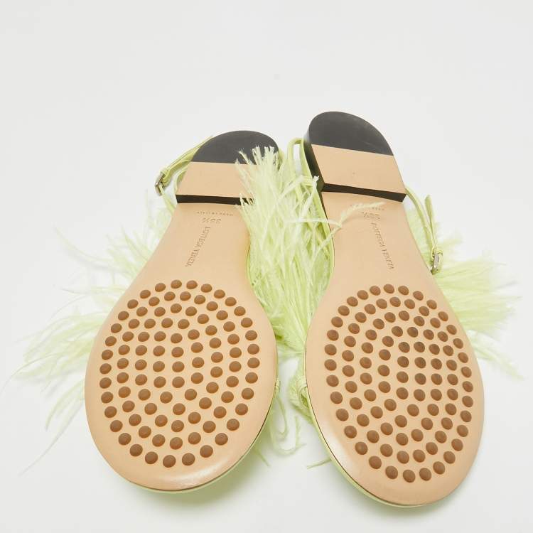 Pre Owned Bottega Veneta Green Leather Wonderland Ankle Strap Sandals Size 38.5