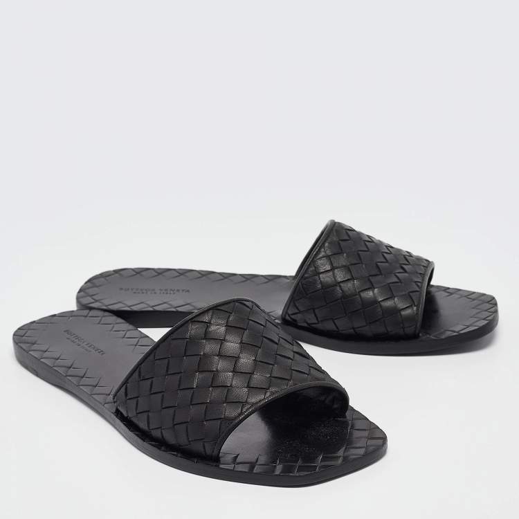 Pre Owned Bottega Veneta Black Leather Flats 39