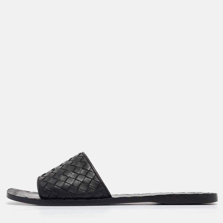 Pre Owned Bottega Veneta Black Leather Flats 39