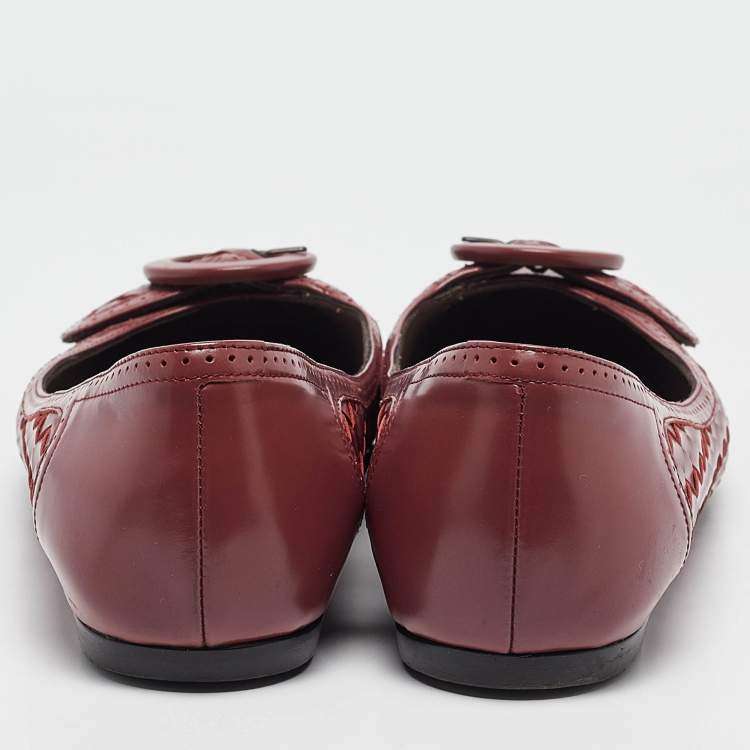 Pre Owned Bottega Veneta Brown Leather Buckle Ballet Flats Size 40