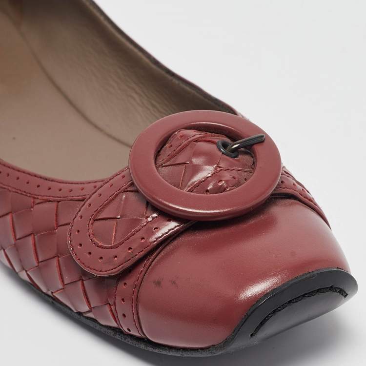 Pre Owned Bottega Veneta Brown Leather Buckle Ballet Flats Size 40
