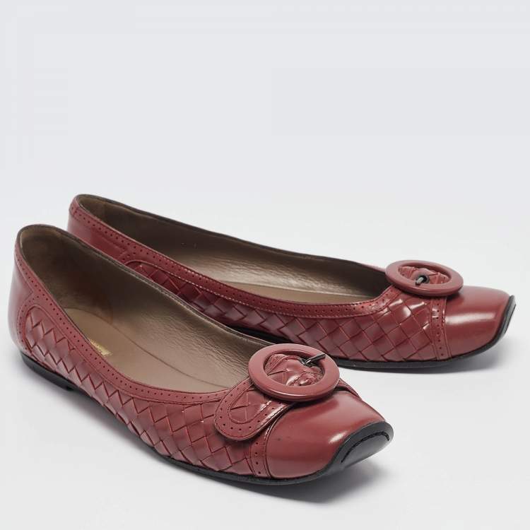Pre Owned Bottega Veneta Brown Leather Buckle Ballet Flats Size 40