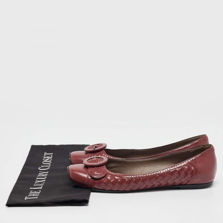 Pre Owned Bottega Veneta Brown Leather Buckle Ballet Flats Size 40