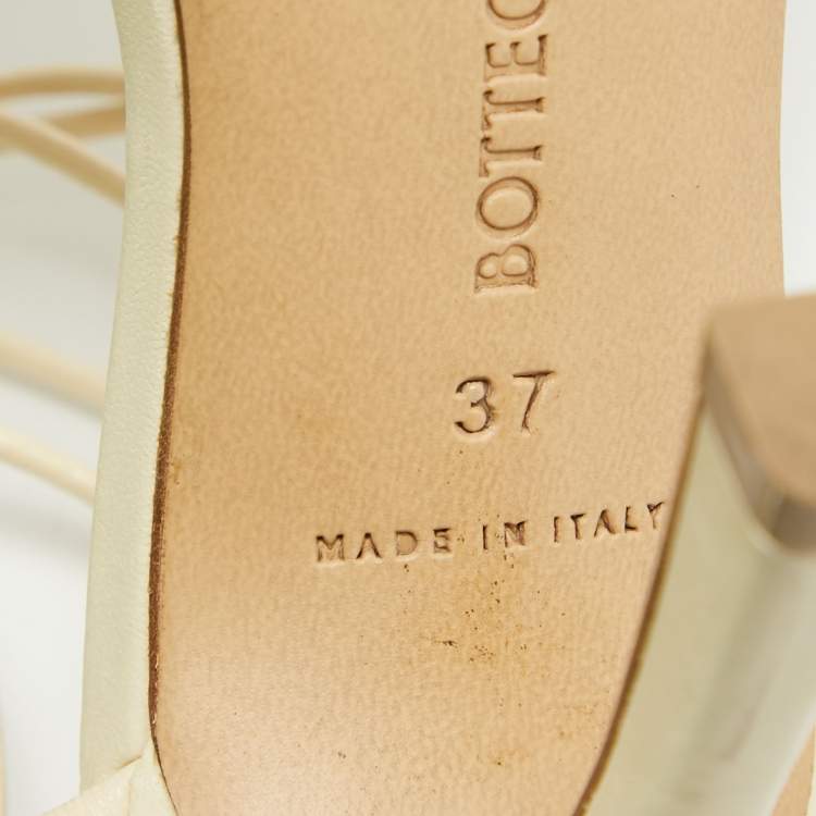 Pre Owned Bottega Veneta Cream Crystal Embellished Mesh Stretch Ankle Tie Pumps Size 37