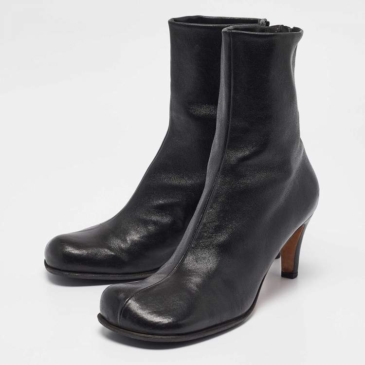 Pre Owned Bottega Veneta Black Leather Ankle Length Boots Size 39