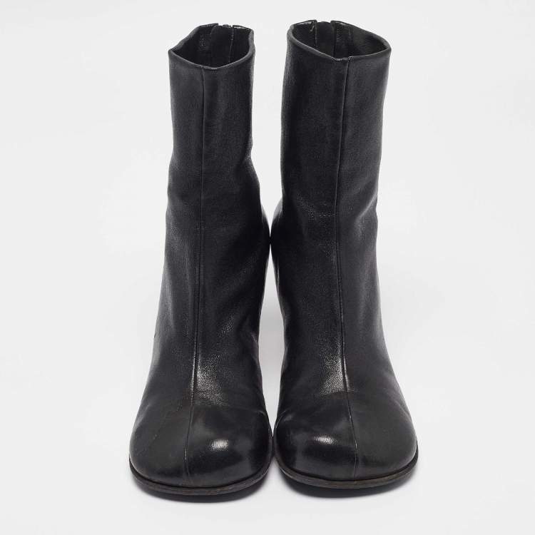 Pre Owned Bottega Veneta Black Leather Ankle Length Boots Size 39