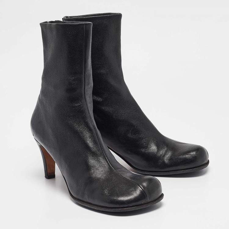 Pre Owned Bottega Veneta Black Leather Ankle Length Boots Size 39