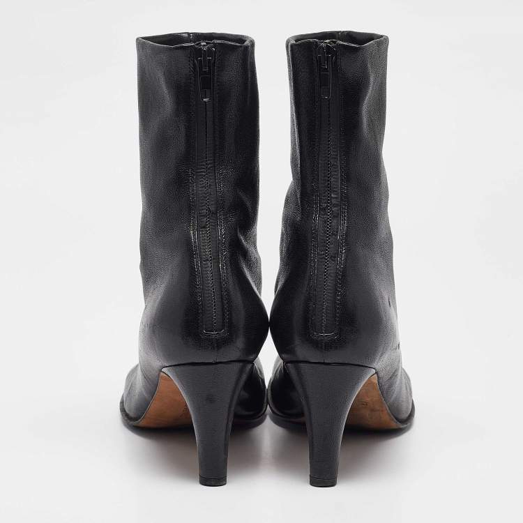 Pre Owned Bottega Veneta Black Leather Ankle Length Boots Size 39