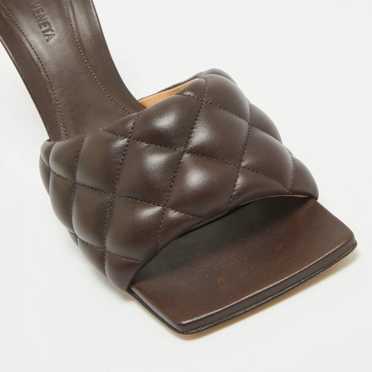 Pre Owned Bottega Veneta Dark Brown Intrecciato Leather Lido Padded Slide Sandals Size 39.5
