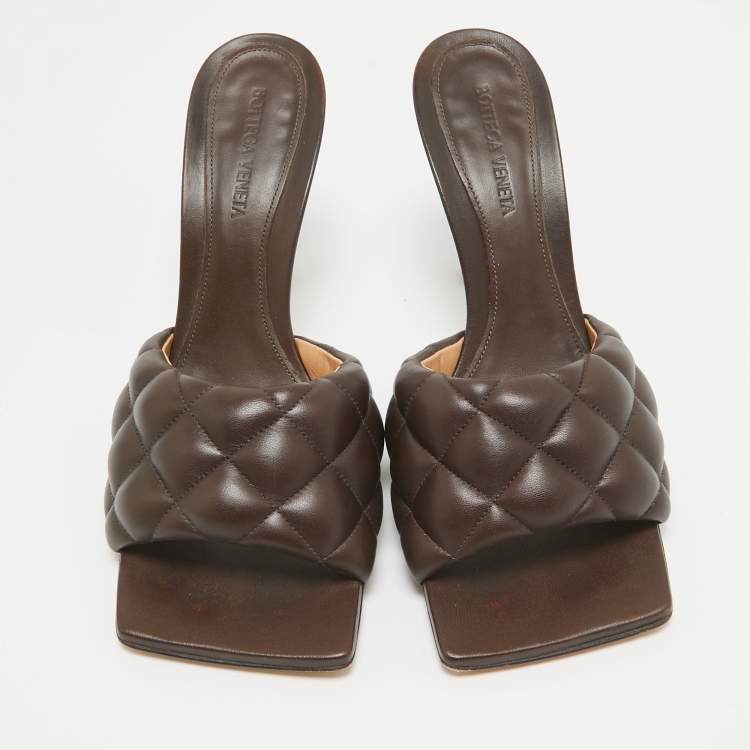 Pre Owned Bottega Veneta Dark Brown Intrecciato Leather Lido Padded Slide Sandals Size 39.5