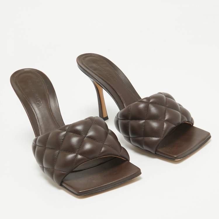 Pre Owned Bottega Veneta Dark Brown Intrecciato Leather Lido Padded Slide Sandals Size 39.5