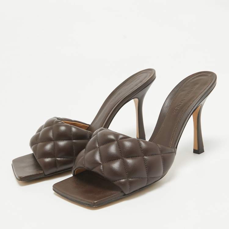 Pre Owned Bottega Veneta Dark Brown Intrecciato Leather Lido Padded Slide Sandals Size 39.5