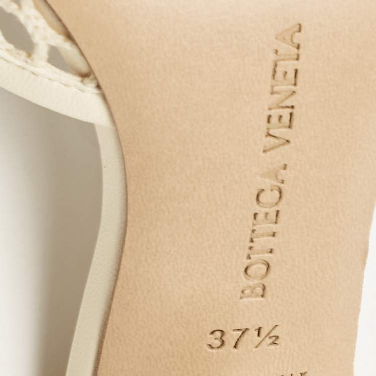Pre Owned Bottega Veneta Cream Leather and Mesh Stretch Ankle Strap Sandals Size 37.5