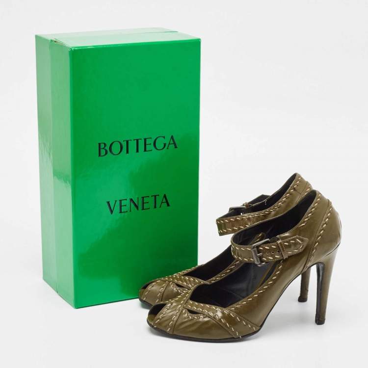 Pre Owned Bottega Veneta Olive Green Patent Leather Mary Jane Pumps Size 40