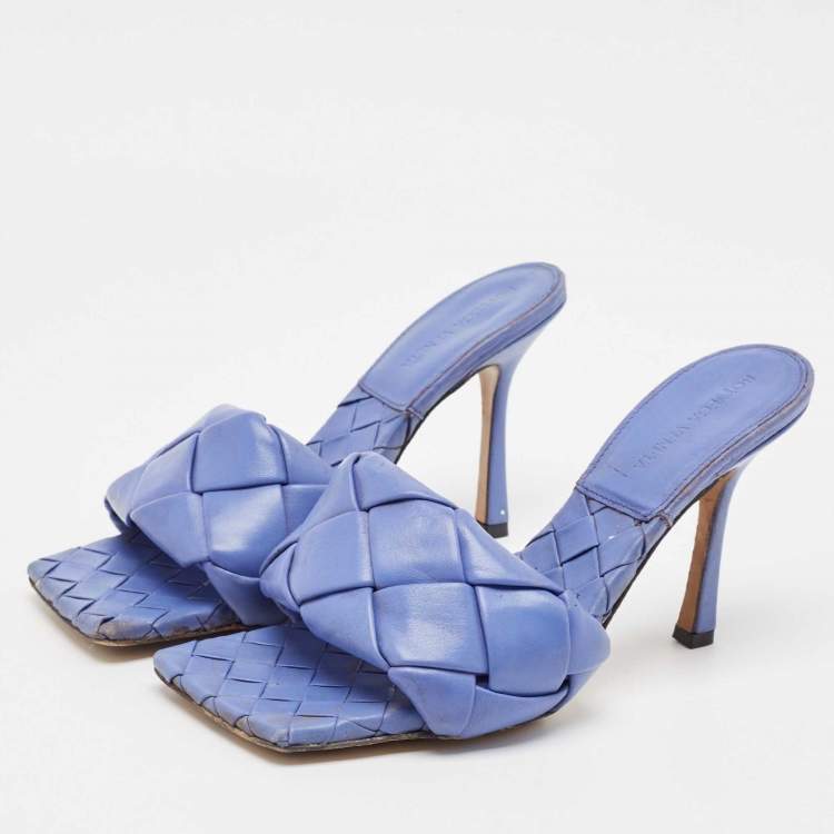 Pre Owned Bottega Veneta Purple Woven Leather Lido Slide Sandals Size 39