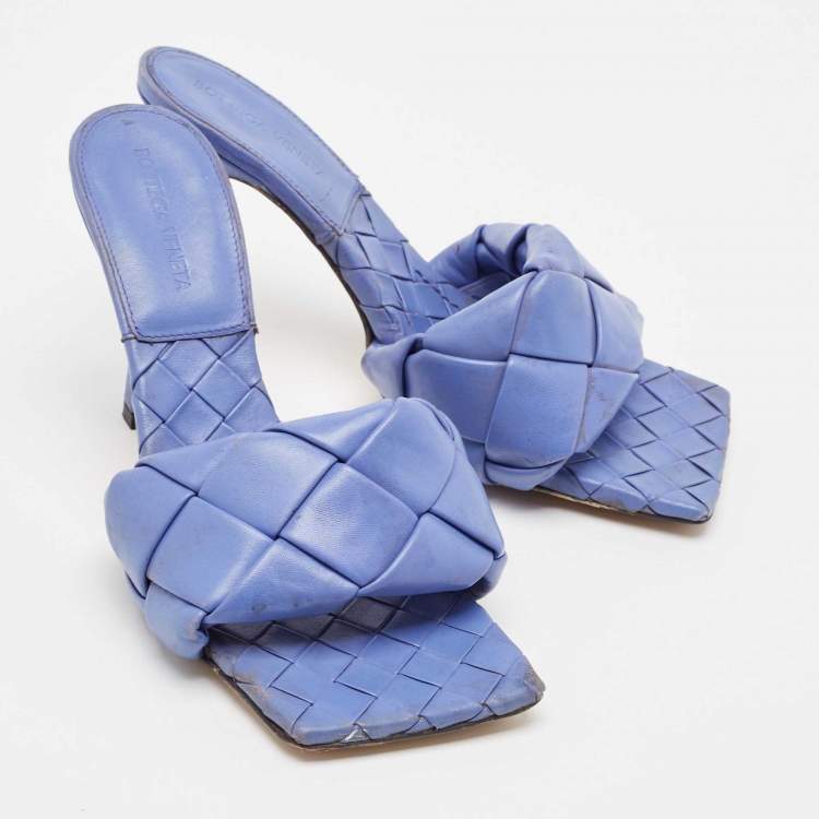 Pre Owned Bottega Veneta Purple Woven Leather Lido Slide Sandals Size 39
