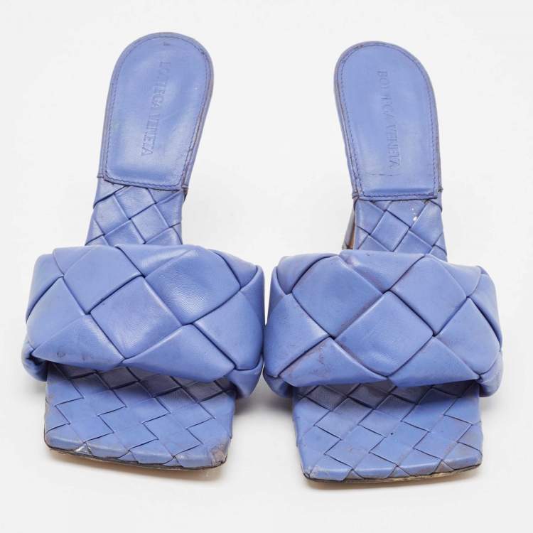 Pre Owned Bottega Veneta Purple Woven Leather Lido Slide Sandals Size 39