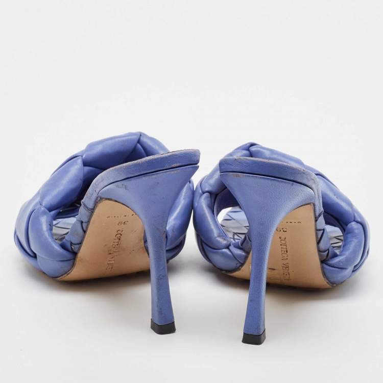 Pre Owned Bottega Veneta Purple Woven Leather Lido Slide Sandals Size 39