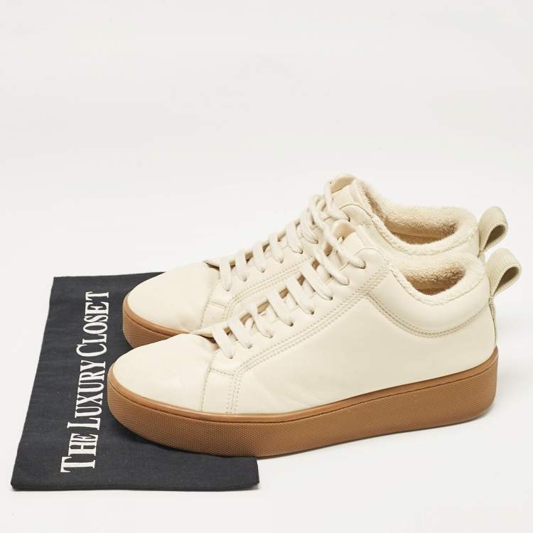 Pre Owned Bottega Veneta Cream Leather Lace Up Sneakers Size 37
