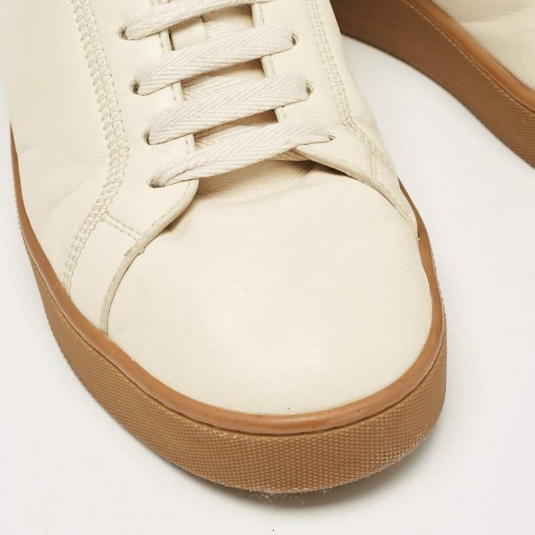Pre Owned Bottega Veneta Cream Leather Lace Up Sneakers Size 37