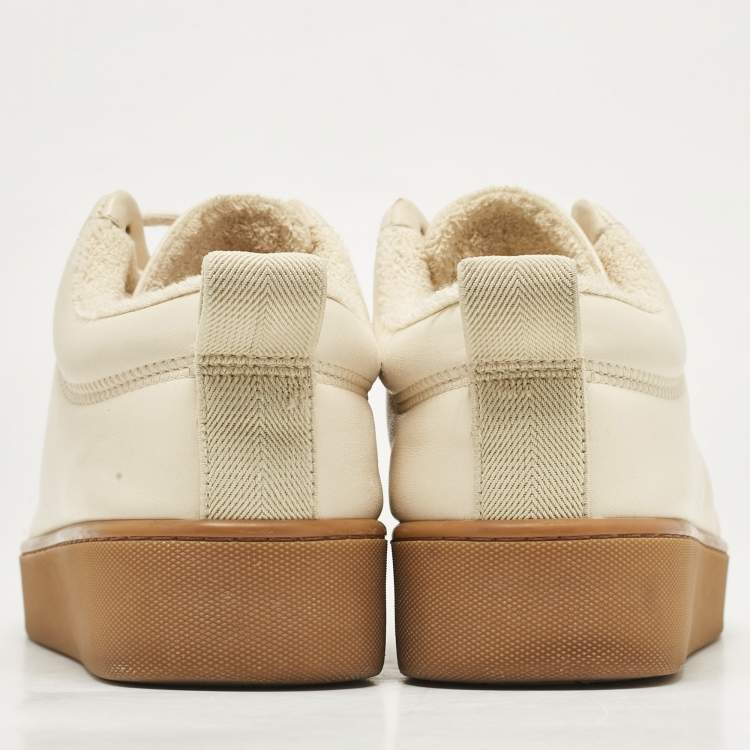 Pre Owned Bottega Veneta Cream Leather Lace Up Sneakers Size 37